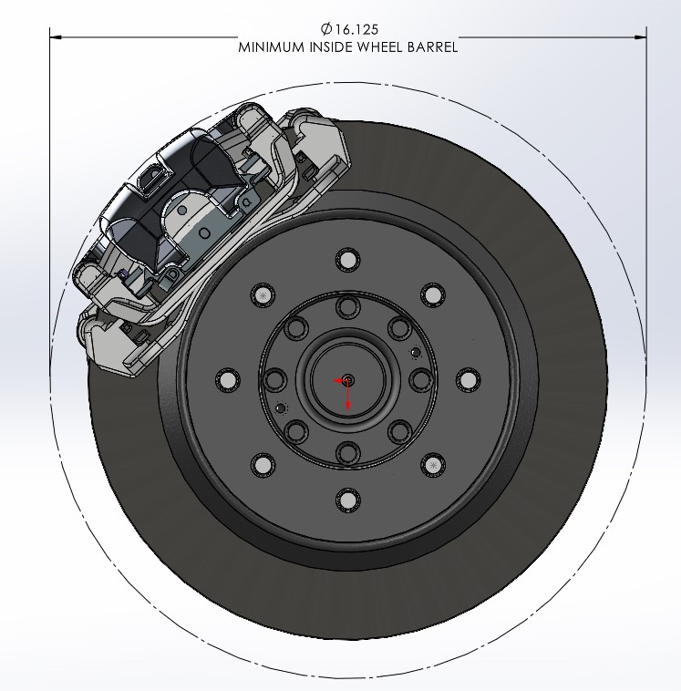EPBX CAD showing minimum wheel barrel clearance