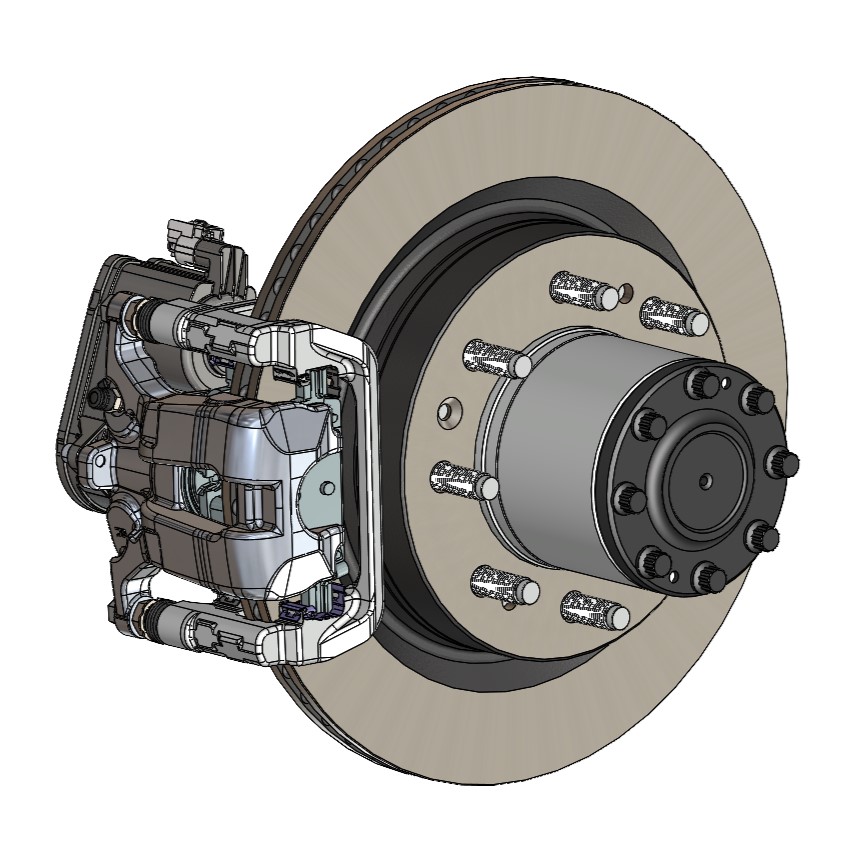 EPBX rotor, caliper and hub engineering rendering