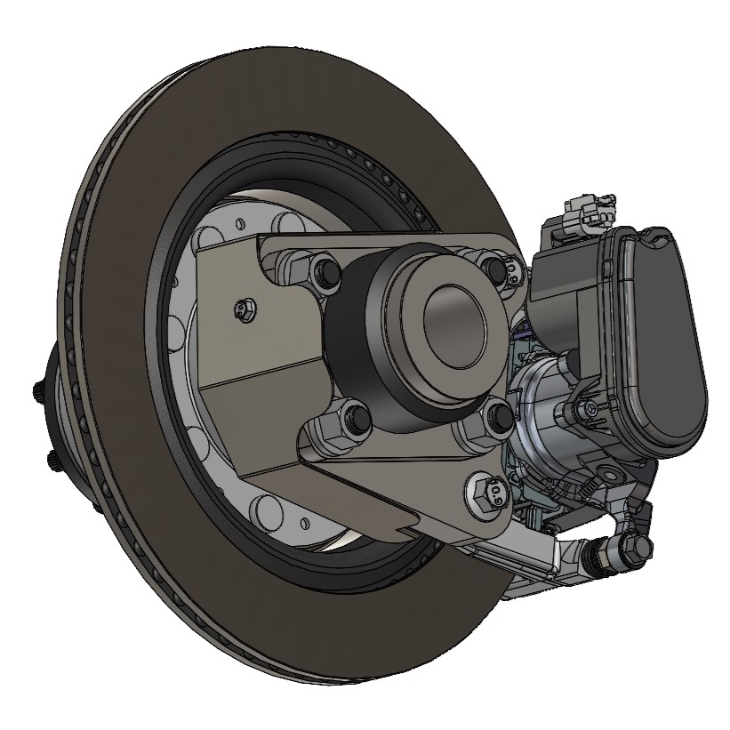 EPBX CAD showing high-mounted caliper